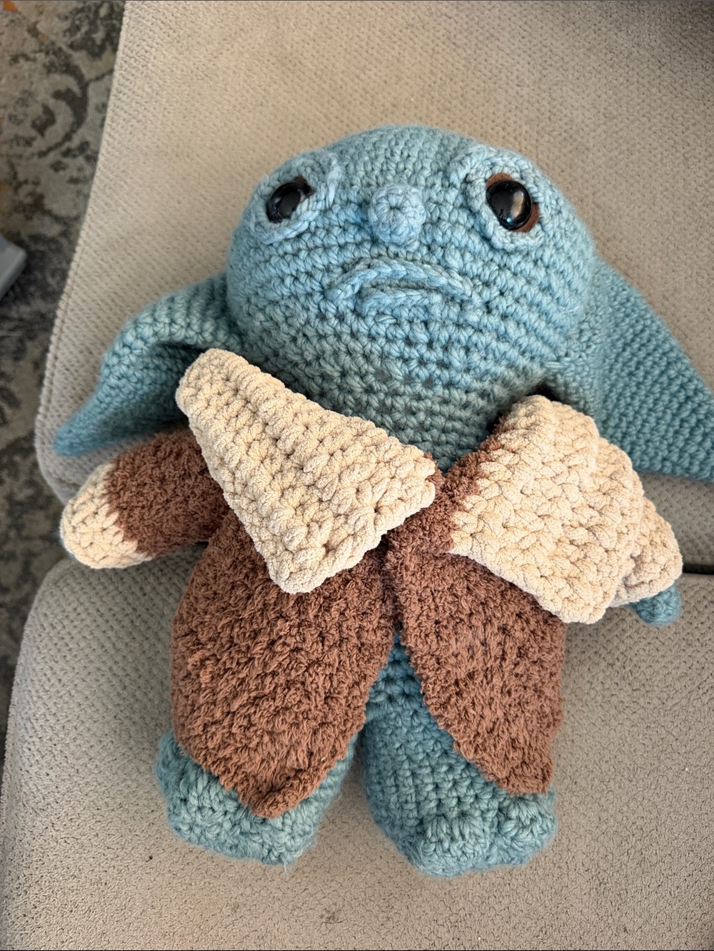 Handmade Crochet Blue and Brown Plush Toy